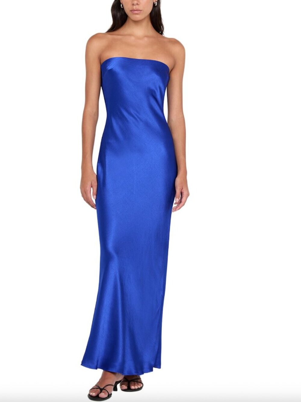 bec + bridge Strapless Satin Midi Dress in Royal Blue